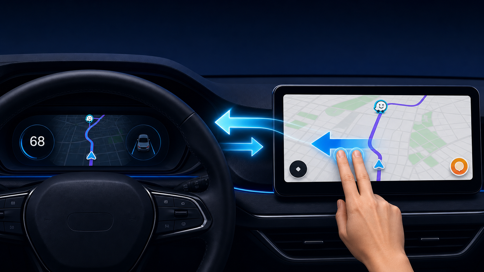 העברת Waze בין המסך הראשי ללוח השעונים